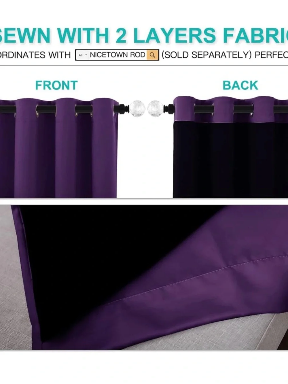Vibrant Purple Grommet Drapes - Set of Panels 52” X 95”